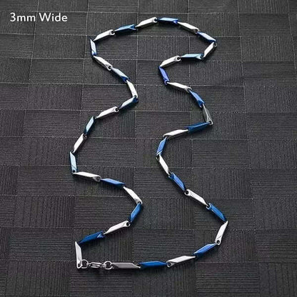 RICE CHAIN - Blue Silver Tone -  Pure Stainless Steel 24inch - European Trending Style for Men & Boy - THE MEN THING