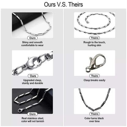 RICE CHAIN - Blue Silver Tone -  Pure Stainless Steel 24inch - European Trending Style for Men & Boy - THE MEN THING