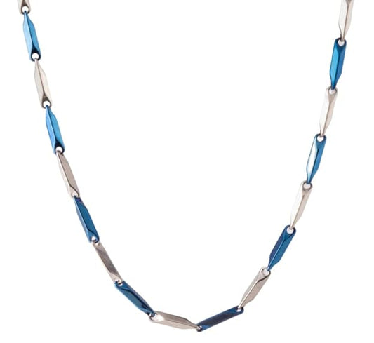 RICE CHAIN - Blue Silver Tone -  Pure Stainless Steel 24inch - European Trending Style for Men & Boy - THE MEN THING