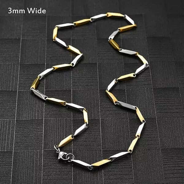 RICE CHAIN - Gold Silver Tone - Pure Stainless Steel 24inch - European Trending Style for Men & Boys