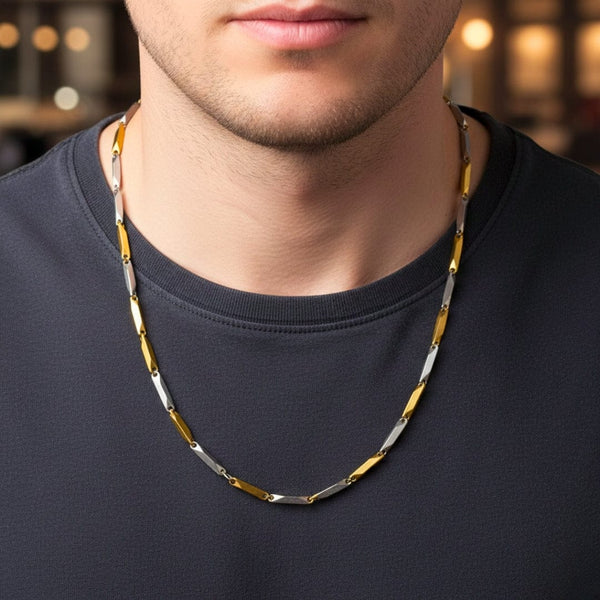 RICE CHAIN - Gold Silver Tone - Pure Stainless Steel 24inch - European Trending Style for Men & Boys