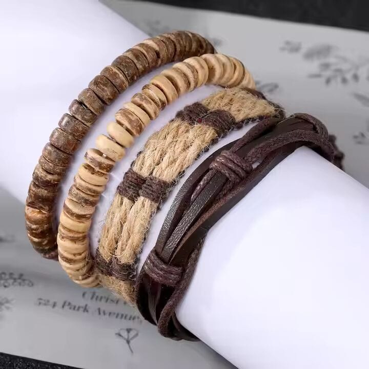ROAMER’S BAND - 4 Pcs Genuine Braided Leather Bracelet Set for Men & Boys (8 inch) - THE MEN THING