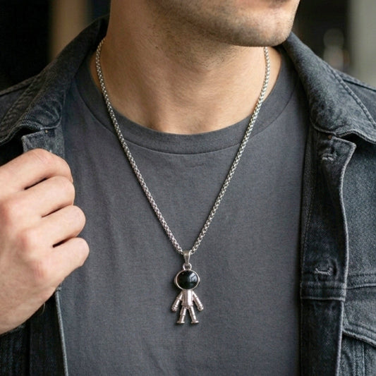 ROBOT BUDDY - 20mm Pure Titanium Steel Pendant with 28inch Round Box 4mm Chain for Men & Boys - THE MEN THING