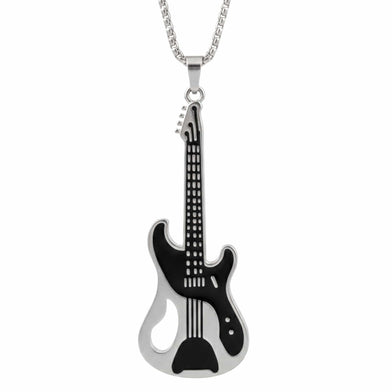 ROCKSTAR GUITAR - 27mm Pure Titanium Steel Pendant with 27inch Round Box 4mm Chain for Men & Boys