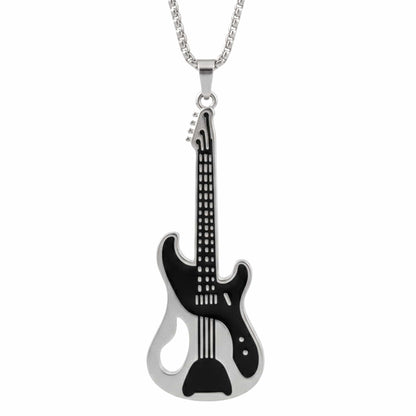 ROCKSTAR GUITAR - 27mm Pure Titanium Steel Pendant with 27inch Round Box 4mm Chain for Men & Boys - THE MEN THING