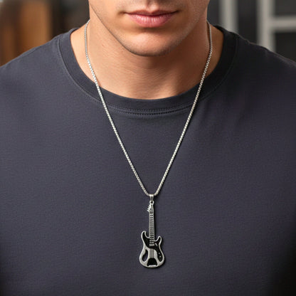 ROCKSTAR GUITAR - 27mm Pure Titanium Steel Pendant with 27inch Round Box 4mm Chain for Men & Boys - THE MEN THING