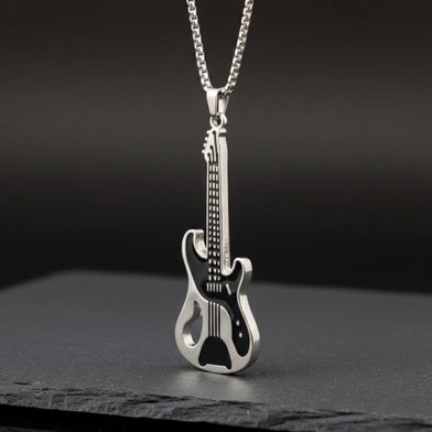 ROCKSTAR GUITAR - 27mm Pure Titanium Steel Pendant with 27inch Round Box 4mm Chain for Men & Boys