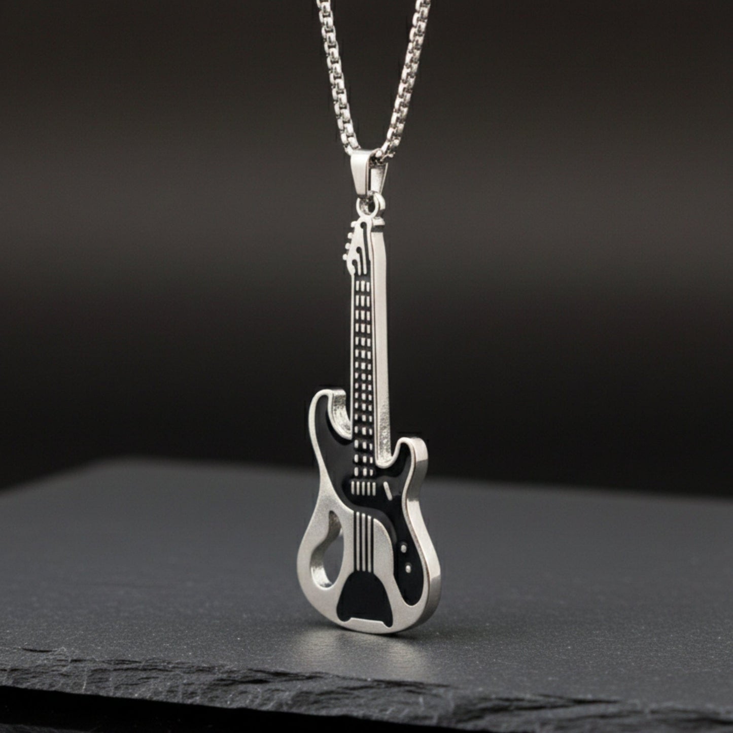 ROCKSTAR GUITAR - 27mm Pure Titanium Steel Pendant with 27inch Round Box 4mm Chain for Men & Boys - THE MEN THING