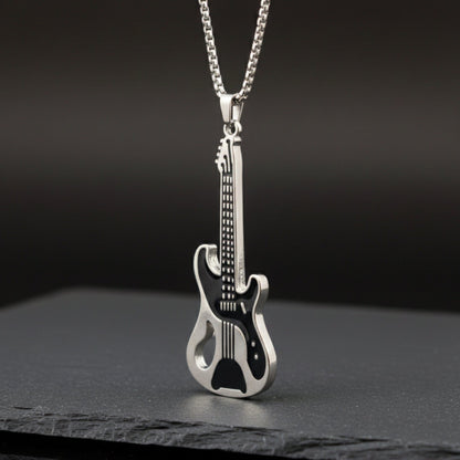 ROCKSTAR GUITAR - 27mm Pure Titanium Steel Pendant with 27inch Round Box 4mm Chain for Men & Boys - THE MEN THING