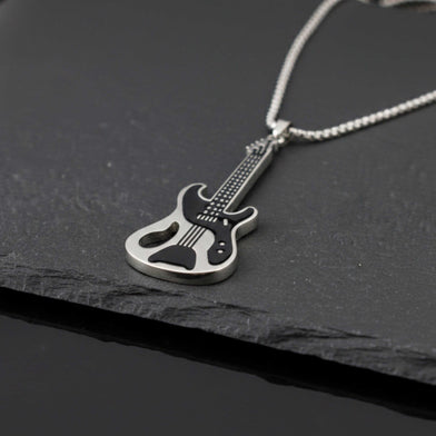ROCKSTAR GUITAR - 27mm Pure Titanium Steel Pendant with 27inch Round Box 4mm Chain for Men & Boys