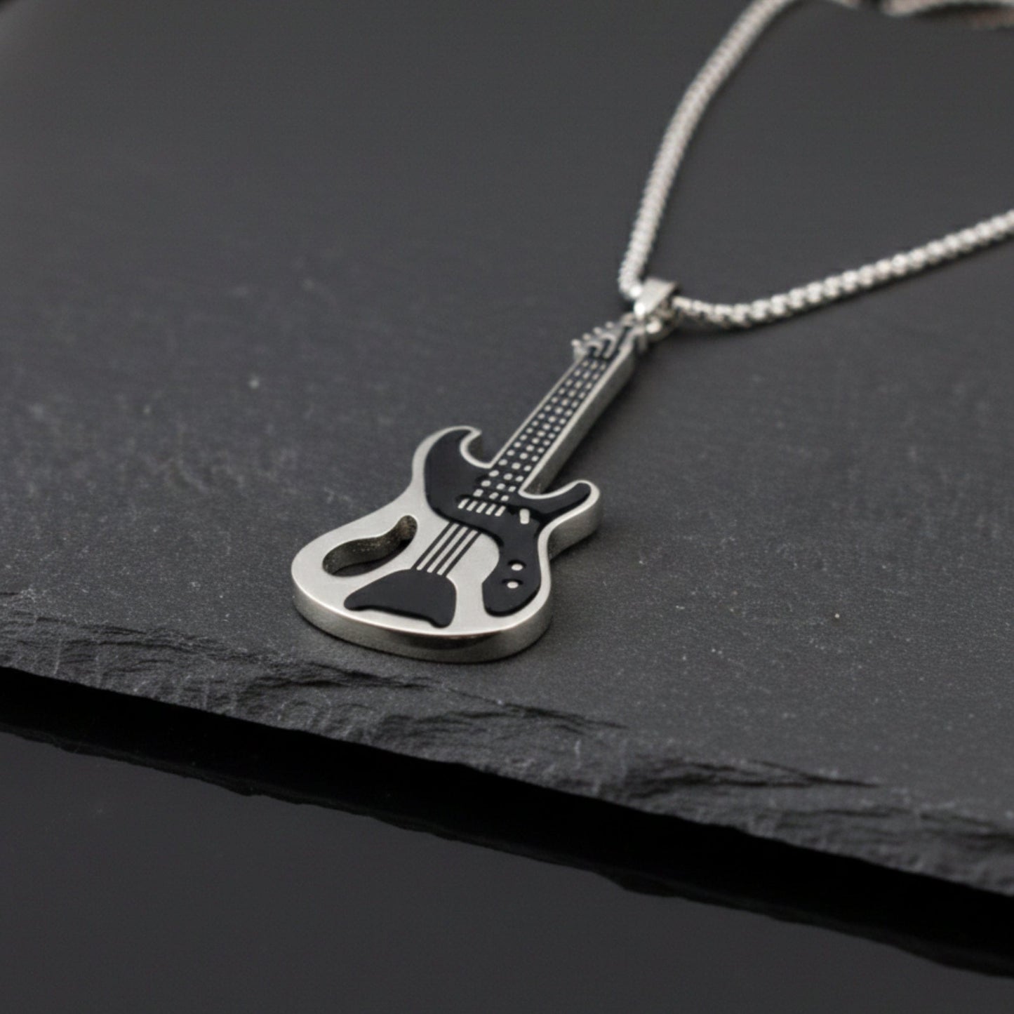 ROCKSTAR GUITAR - 27mm Pure Titanium Steel Pendant with 27inch Round Box 4mm Chain for Men & Boys - THE MEN THING