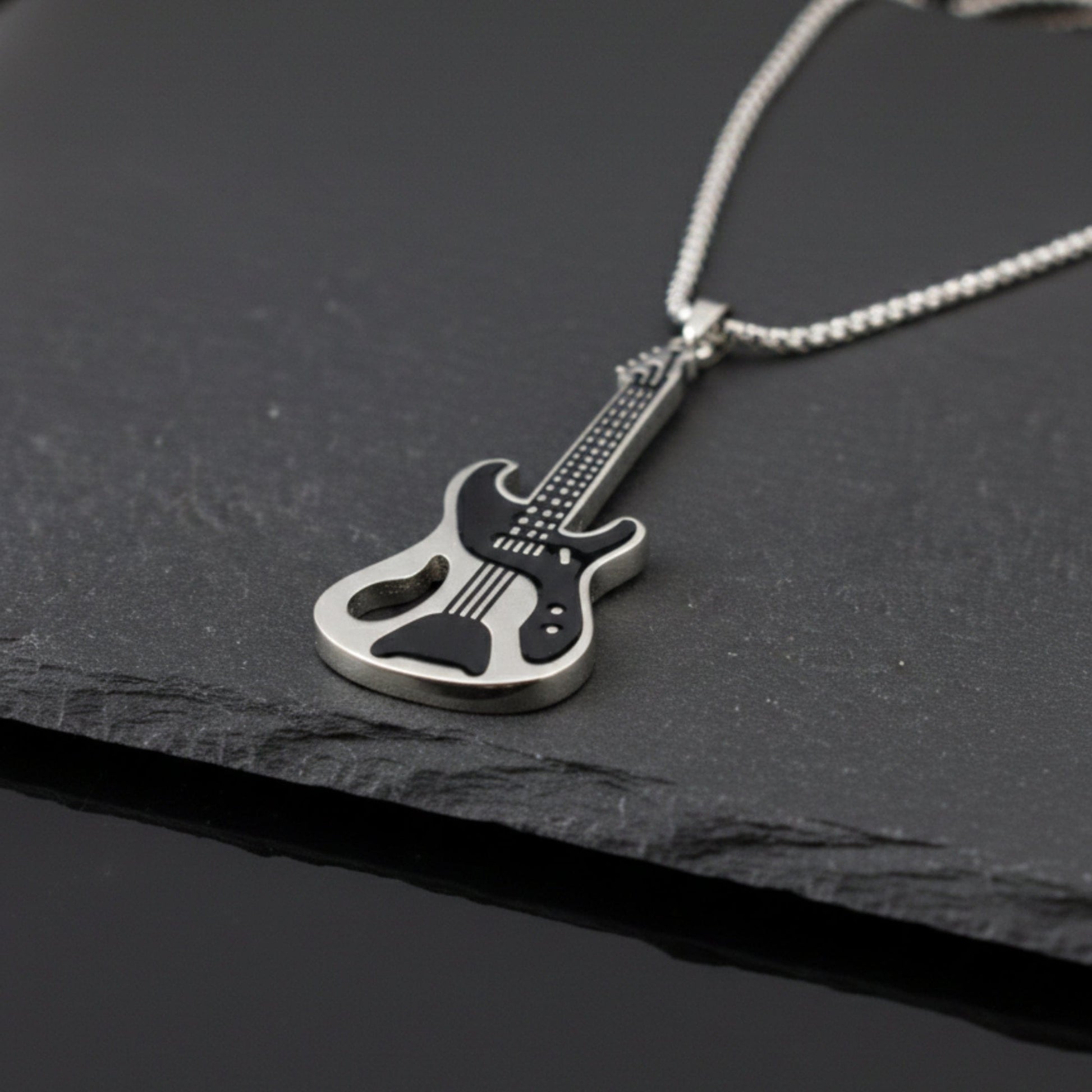 ROCKSTAR GUITAR - 27mm Pure Titanium Steel Pendant with 27inch Round Box 4mm Chain for Men & Boys - THE MEN THING