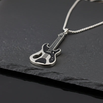 ROCKSTAR GUITAR - 27mm Pure Titanium Steel Pendant with 27inch Round Box 4mm Chain for Men & Boys - THE MEN THING