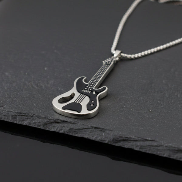 ROCKSTAR GUITAR - 27mm Pure Titanium Steel Pendant with 27inch Round Box 4mm Chain for Men & Boys