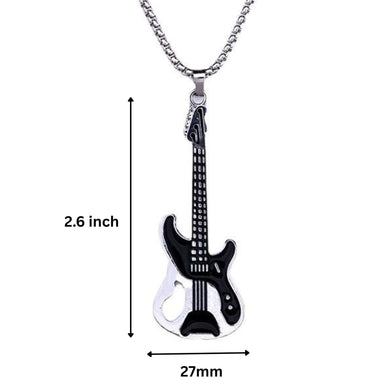 ROCKSTAR GUITAR - 27mm Pure Titanium Steel Pendant with 27inch Round Box 4mm Chain for Men & Boys