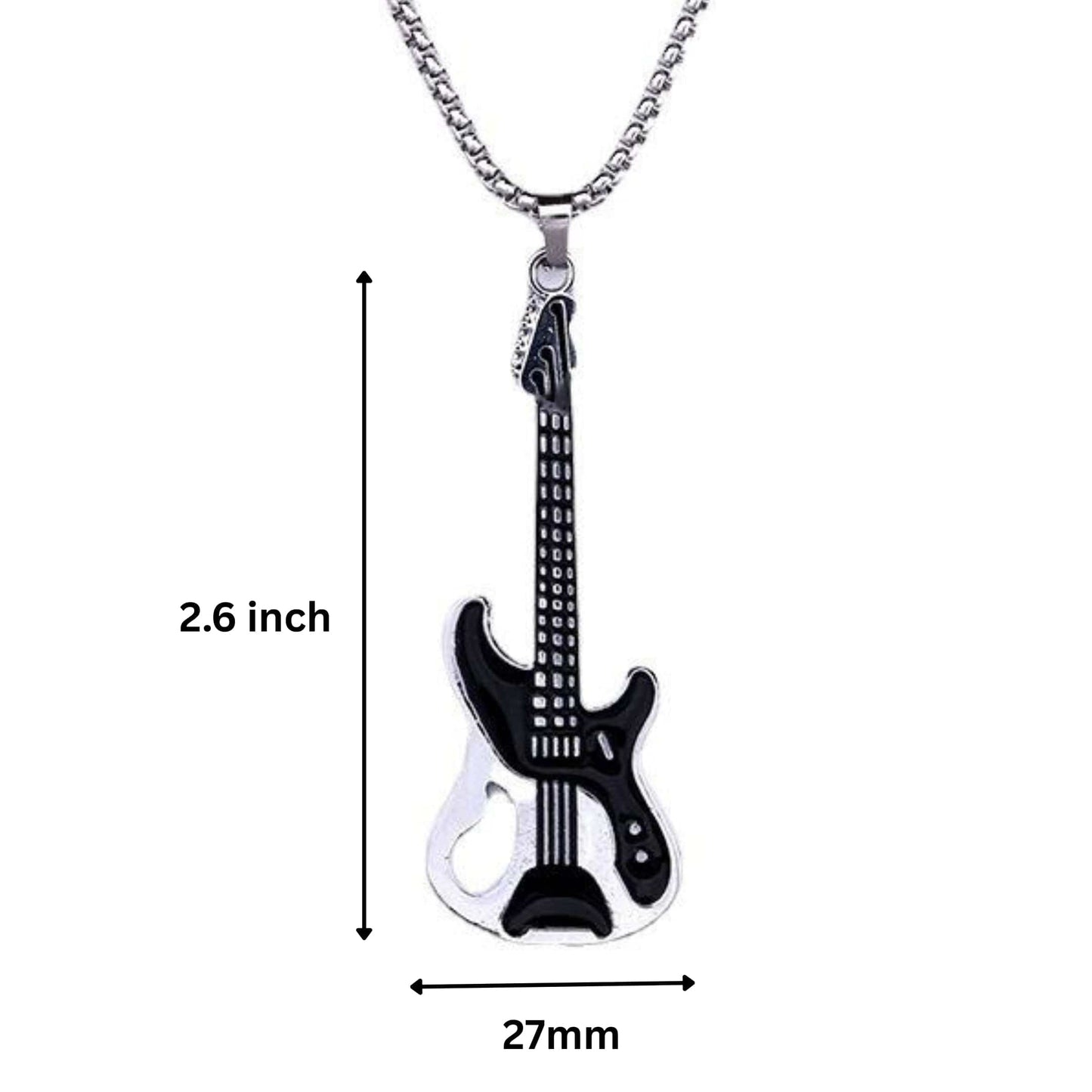 ROCKSTAR GUITAR - 27mm Pure Titanium Steel Pendant with 27inch Round Box 4mm Chain for Men & Boys - THE MEN THING