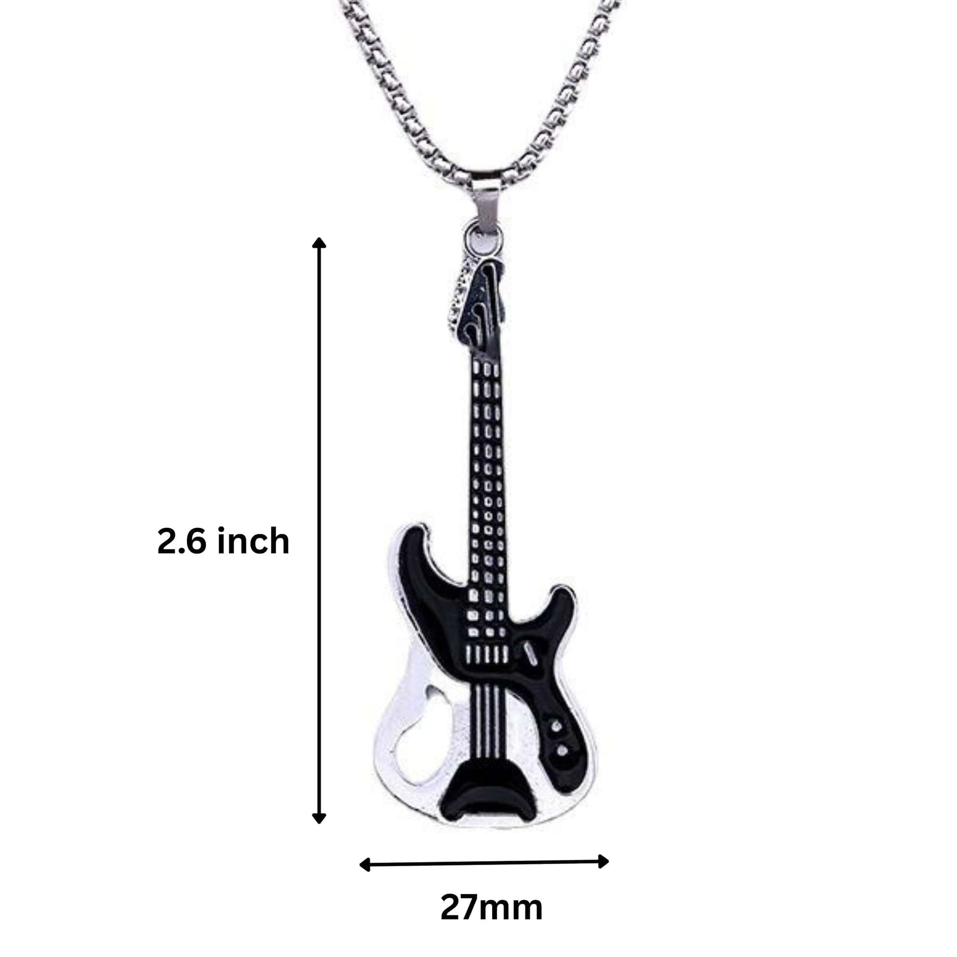 ROCKSTAR GUITAR - 27mm Pure Titanium Steel Pendant with 27inch Round Box 4mm Chain for Men & Boys - THE MEN THING