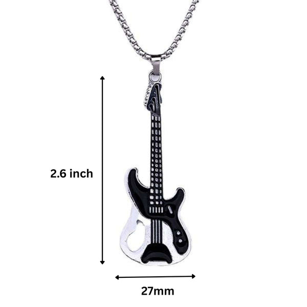 ROCKSTAR GUITAR - 27mm Pure Titanium Steel Pendant with 27inch Round Box 4mm Chain for Men & Boys