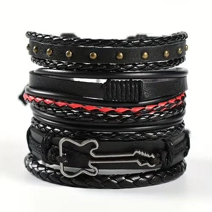 ROCKSTRAP -  5 Pcs Genuine Braided Leather Bracelet Set for Men & Boys (8 inch) - THE MEN THING