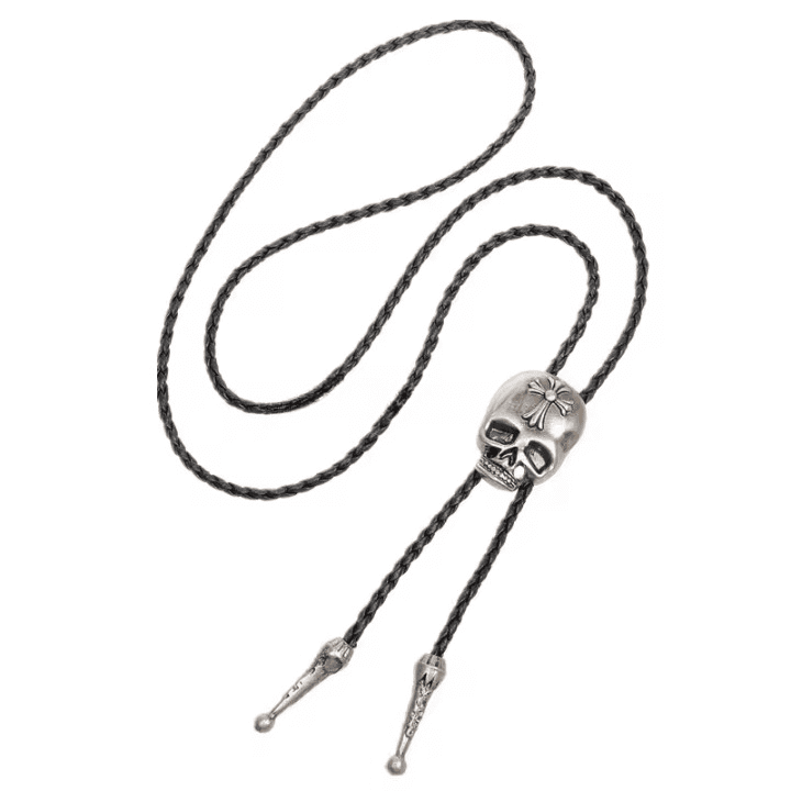ROGER SKULL - Retro Alloy Pendant Bolo Tie | Adjustable Genuine Leather Cowboy Necktie Necklace for Men & Boys - THE MEN THING