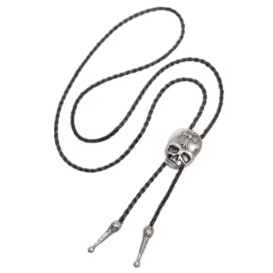 ROGER SKULL - Retro Alloy Pendant Bolo Tie | Adjustable Genuine Leather Cowboy Necktie Necklace for Men & Boys - THE MEN THING