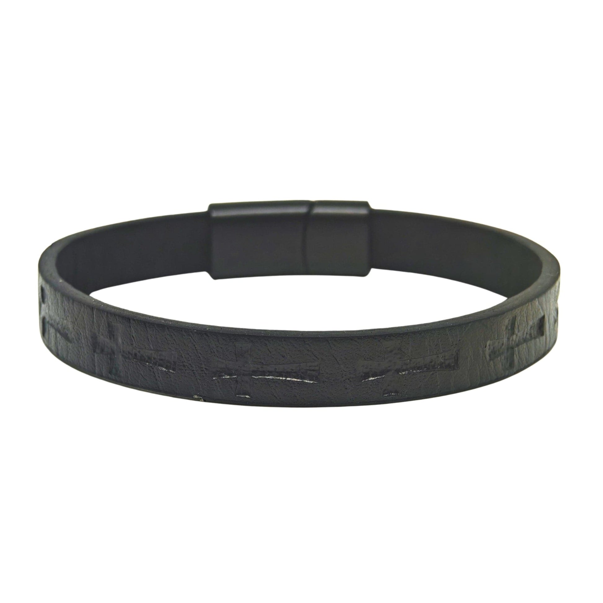 ROGUE BLACK CROSS - 10mm Genuine Leather Bracelet with Stainless Steel Magnetic Buckle for Men & Boys (8.5 inch) - THE MEN THING