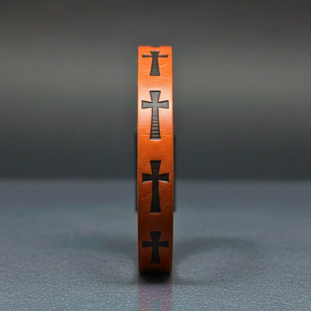 ROGUE BROWN CROSS - 10mm Genuine Leather Bracelet with Stainless Steel Magnetic Buckle for Men & Boys (8.5 inch) - THE MEN THING