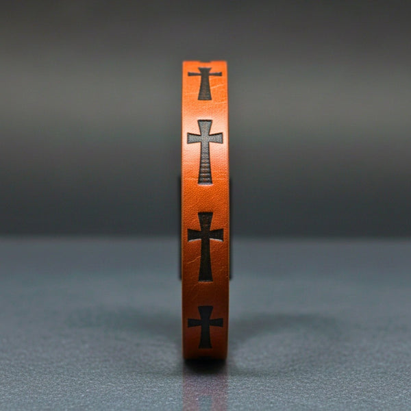 ROGUE BROWN CROSS - 10mm Genuine Leather Bracelet with Stainless Steel Magnetic Buckle for Men & Boys (8.5 inch)