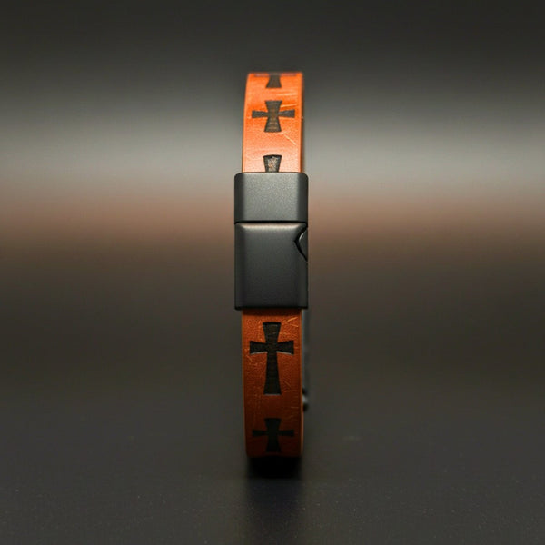 ROGUE BROWN CROSS - 10mm Genuine Leather Bracelet with Stainless Steel Magnetic Buckle for Men & Boys (8.5 inch)