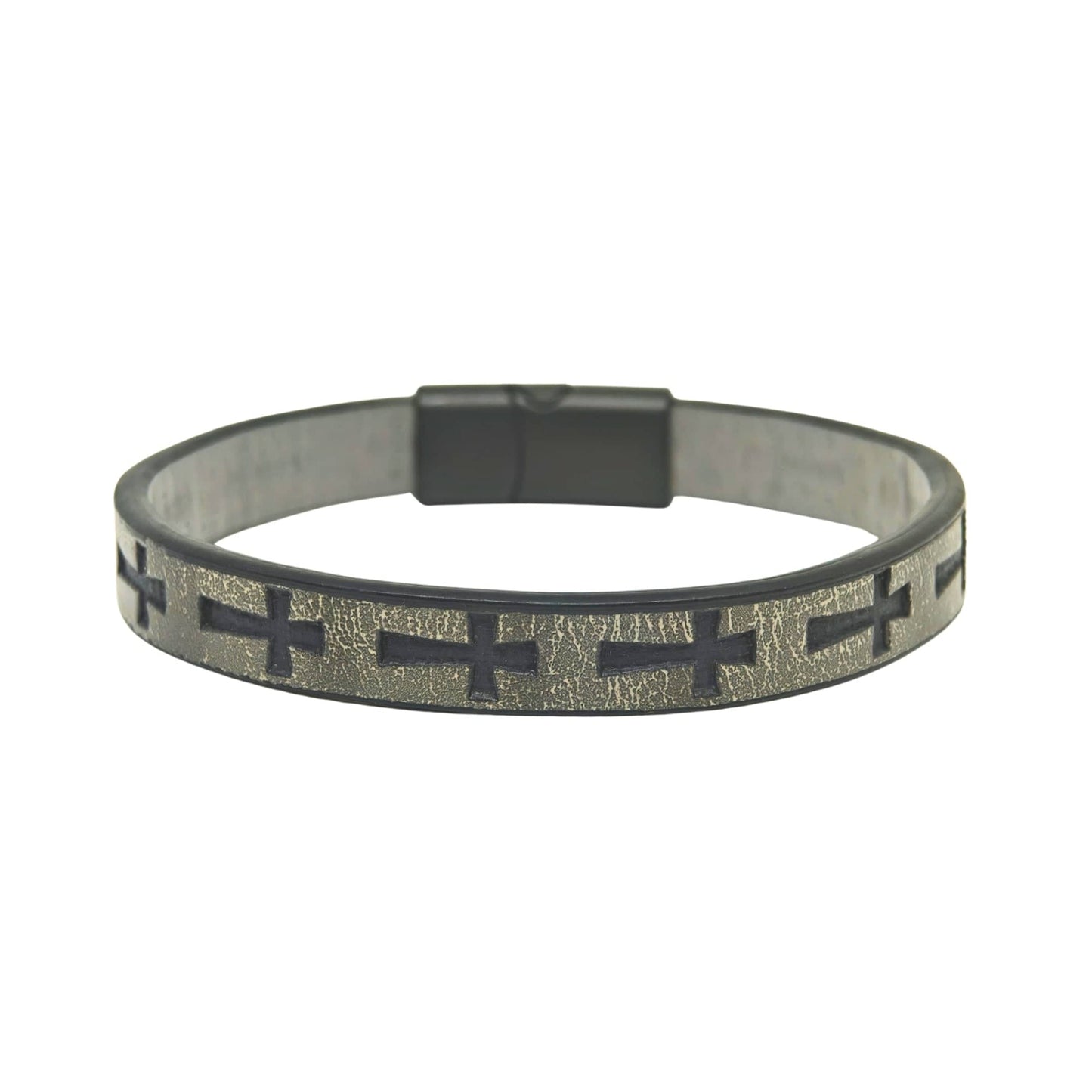 ROGUE GREY CROSS - 10mm Genuine Leather Bracelet with Stainless Steel Magnetic Buckle for Men & Boys (8.5 inch) - THE MEN THING