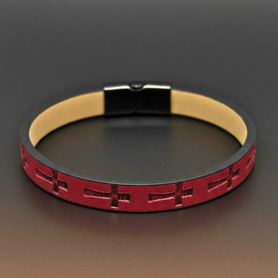 ROGUE RED CROSS - 10mm Genuine Leather Bracelet with Stainless Steel Magnetic Buckle for Men & Boys (8.5 inch)