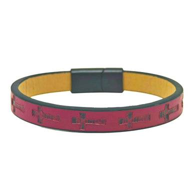 ROGUE RED CROSS - 10mm Genuine Leather Bracelet with Stainless Steel Magnetic Buckle for Men & Boys (8.5 inch)