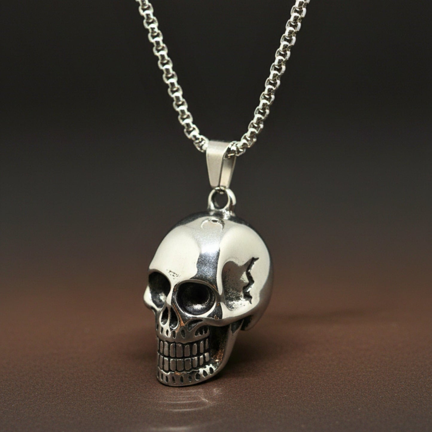 ROGUE SKULL - 20mm Titanium Steel Pendant with 24inch Round Box 5mm Chain for Men & Boys - THE MEN THING