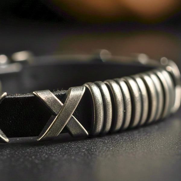 ROGUE X - 10mm Black Genuine Leather Adjustable Bracelet for Men & Boys (9.8 inch)