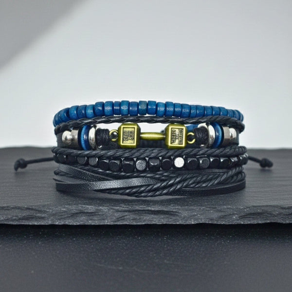 ROGUEFIT - 4 Pcs Genuine Leather Adjustable Bracelet Set for Men & Boys (8 inch)