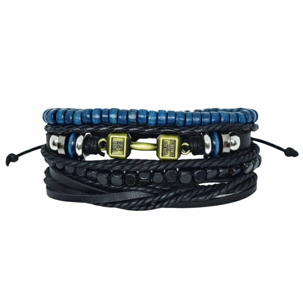 ROGUEFIT - 4 Pcs Genuine Leather Adjustable Bracelet Set for Men & Boys (8 inch)
