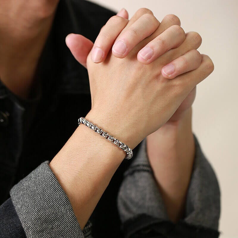 ROLO SQUARE - 5mm Titanium Steel Silver Bracelet for Men & Boys (8 inch) - THE MEN THING