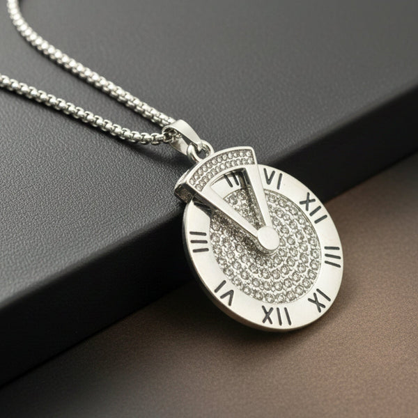 ROMAN HOUR - 36mm Titanium Steel Pendant with 27inch Round Box 4mm Chain for Men & Boys