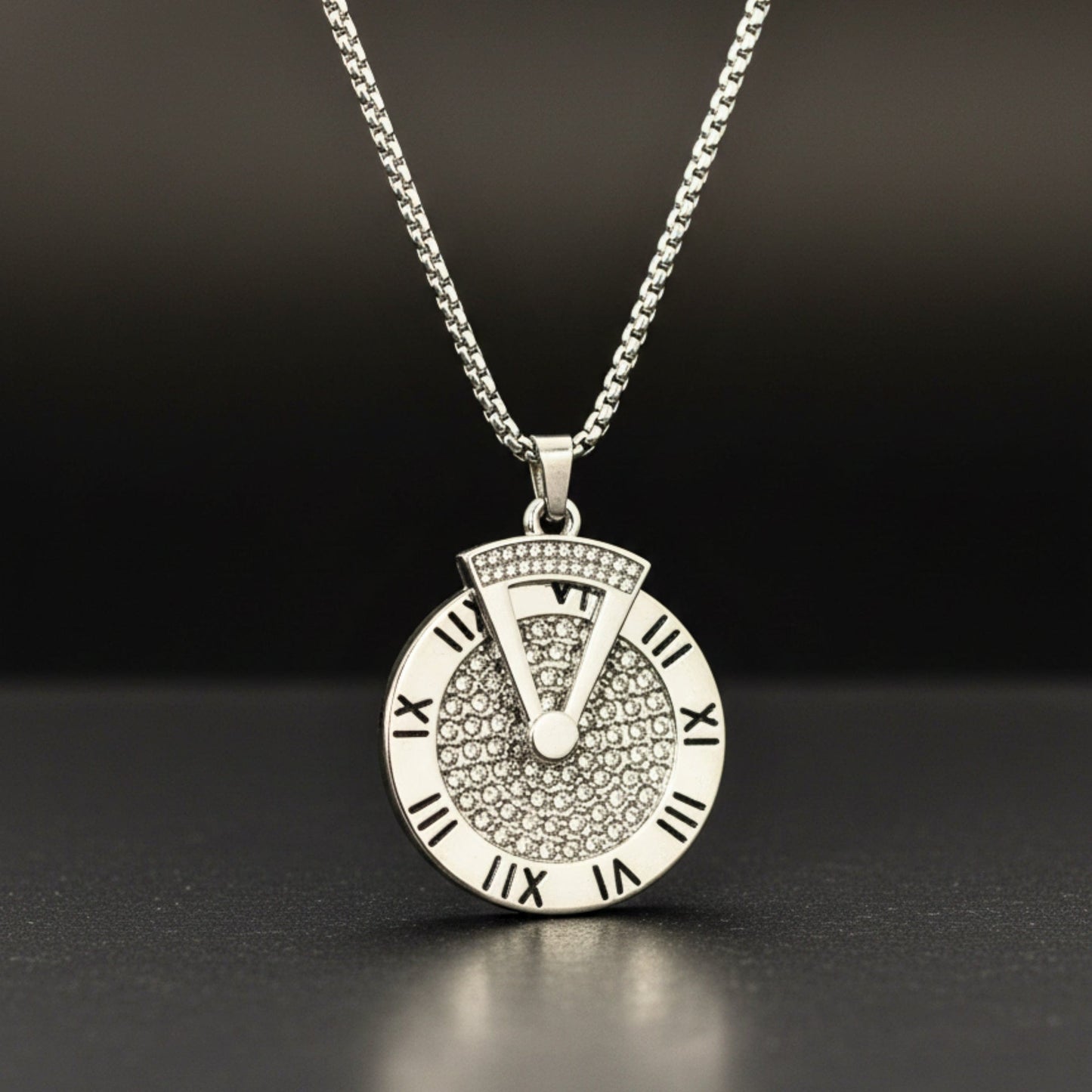 ROMAN HOUR - 36mm Titanium Steel Pendant with 27inch Round Box 4mm Chain for Men & Boys - THE MEN THING