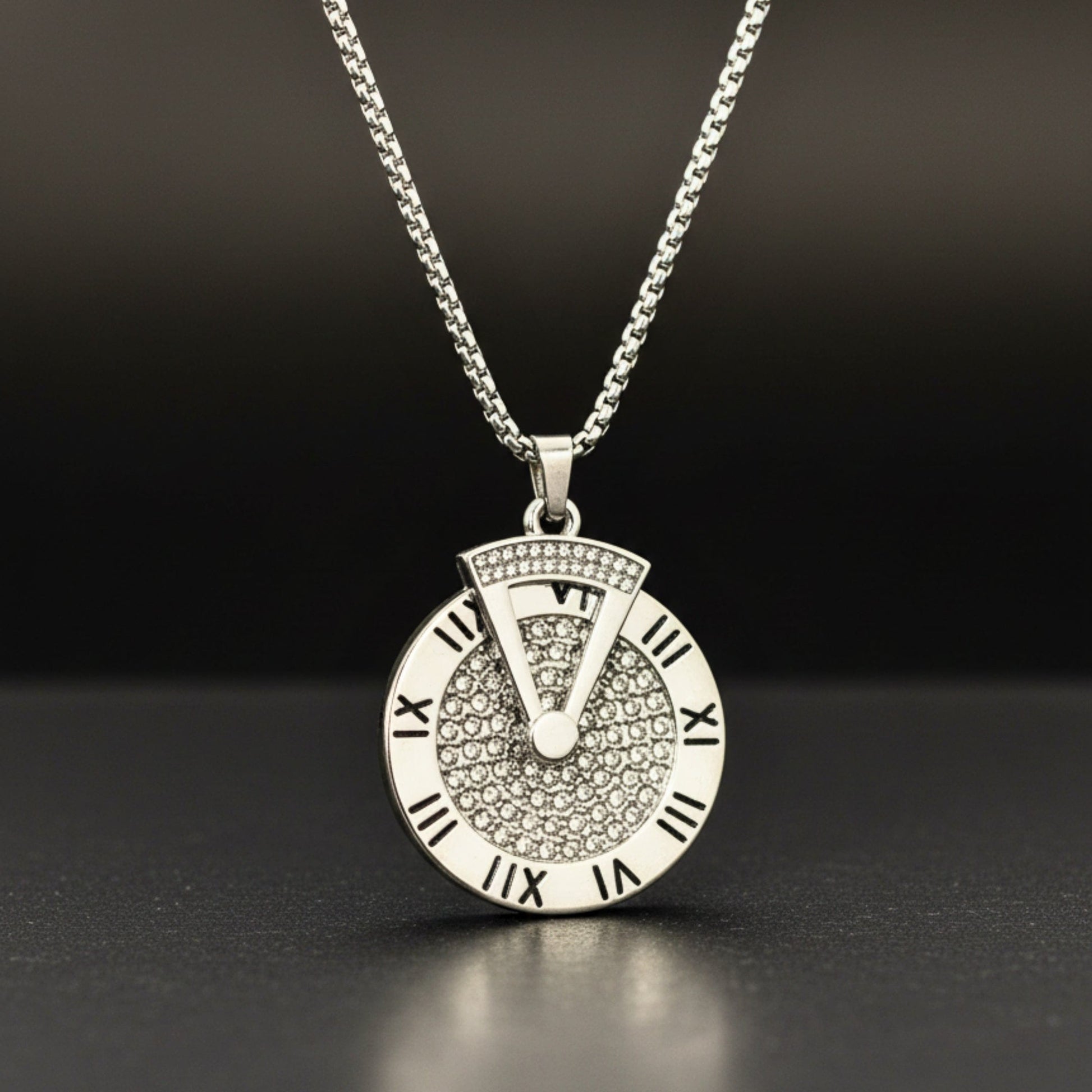 ROMAN HOUR - 36mm Titanium Steel Pendant with 27inch Round Box 4mm Chain for Men & Boys - THE MEN THING