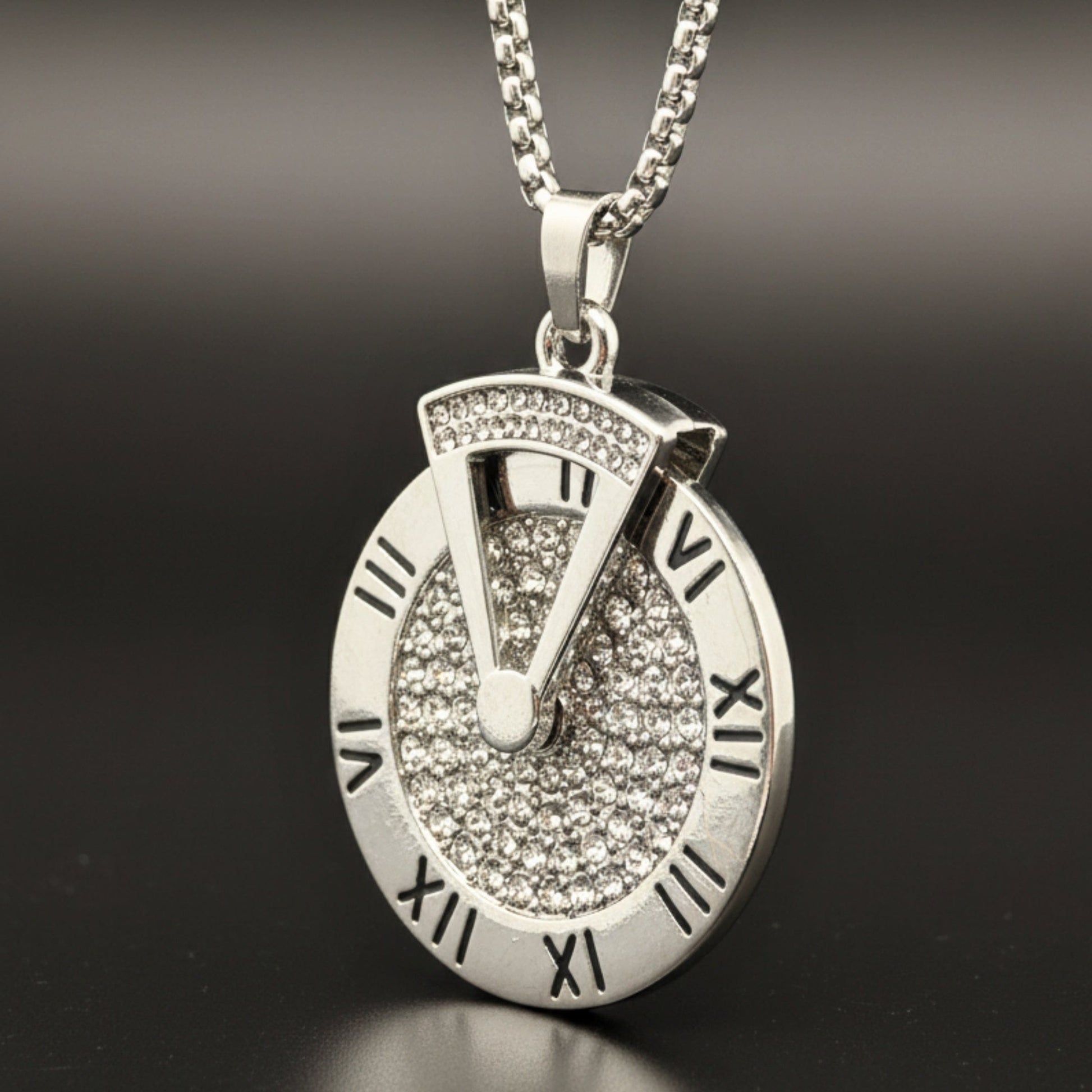 ROMAN HOUR - 36mm Titanium Steel Pendant with 27inch Round Box 4mm Chain for Men & Boys - THE MEN THING