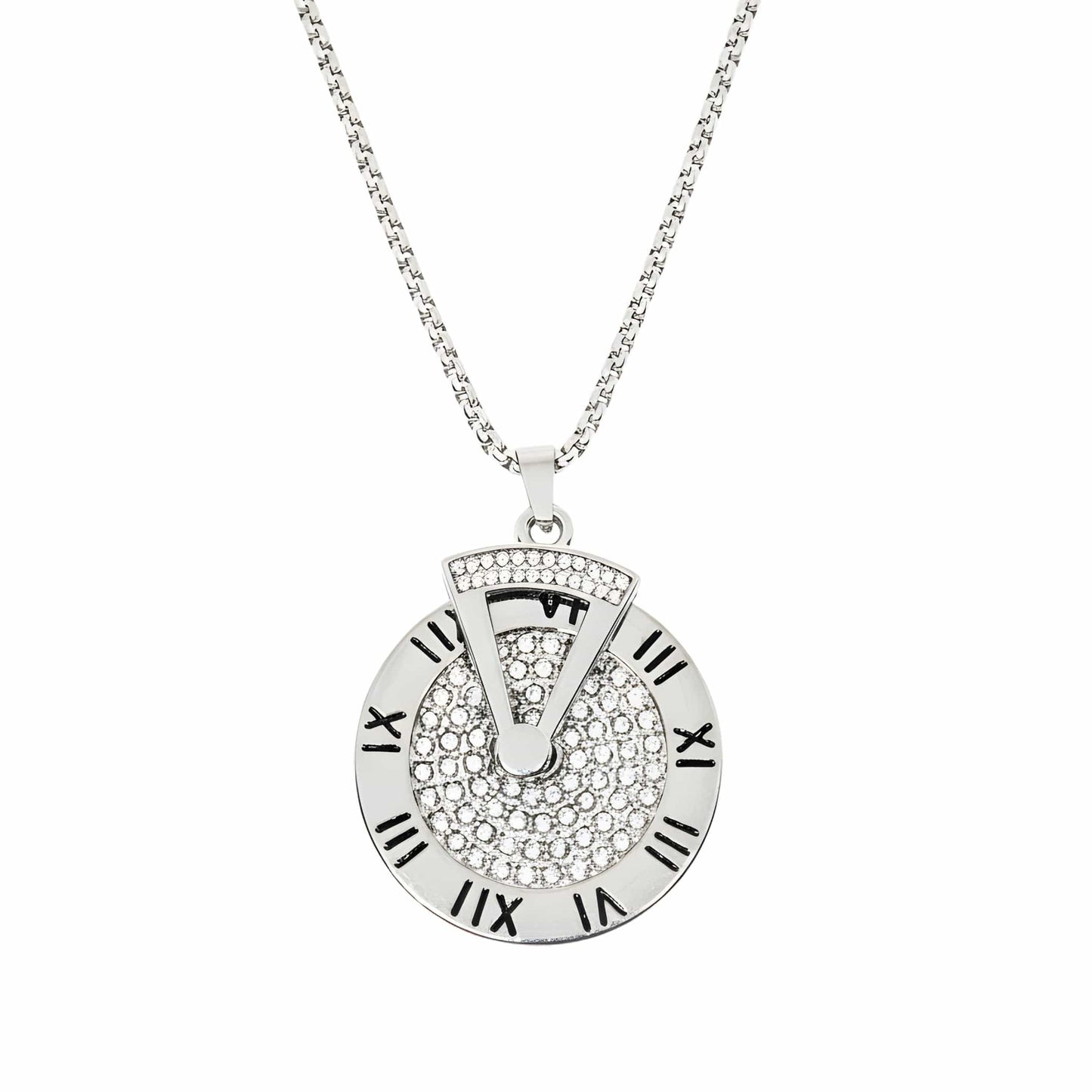 ROMAN HOUR - 36mm Titanium Steel Pendant with 27inch Round Box 4mm Chain for Men & Boys - THE MEN THING