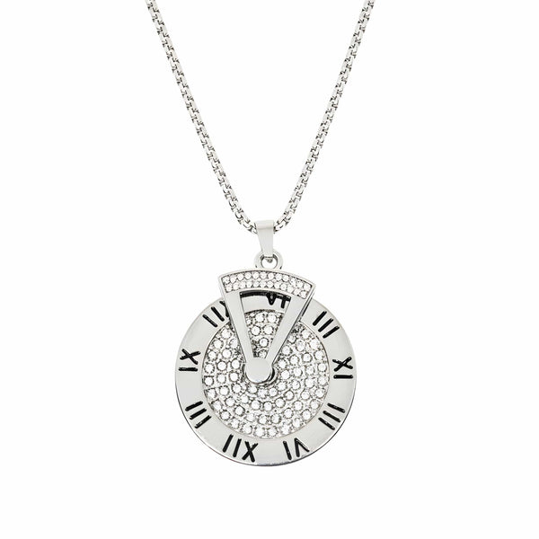 ROMAN HOUR - 36mm Titanium Steel Pendant with 27inch Round Box 4mm Chain for Men & Boys