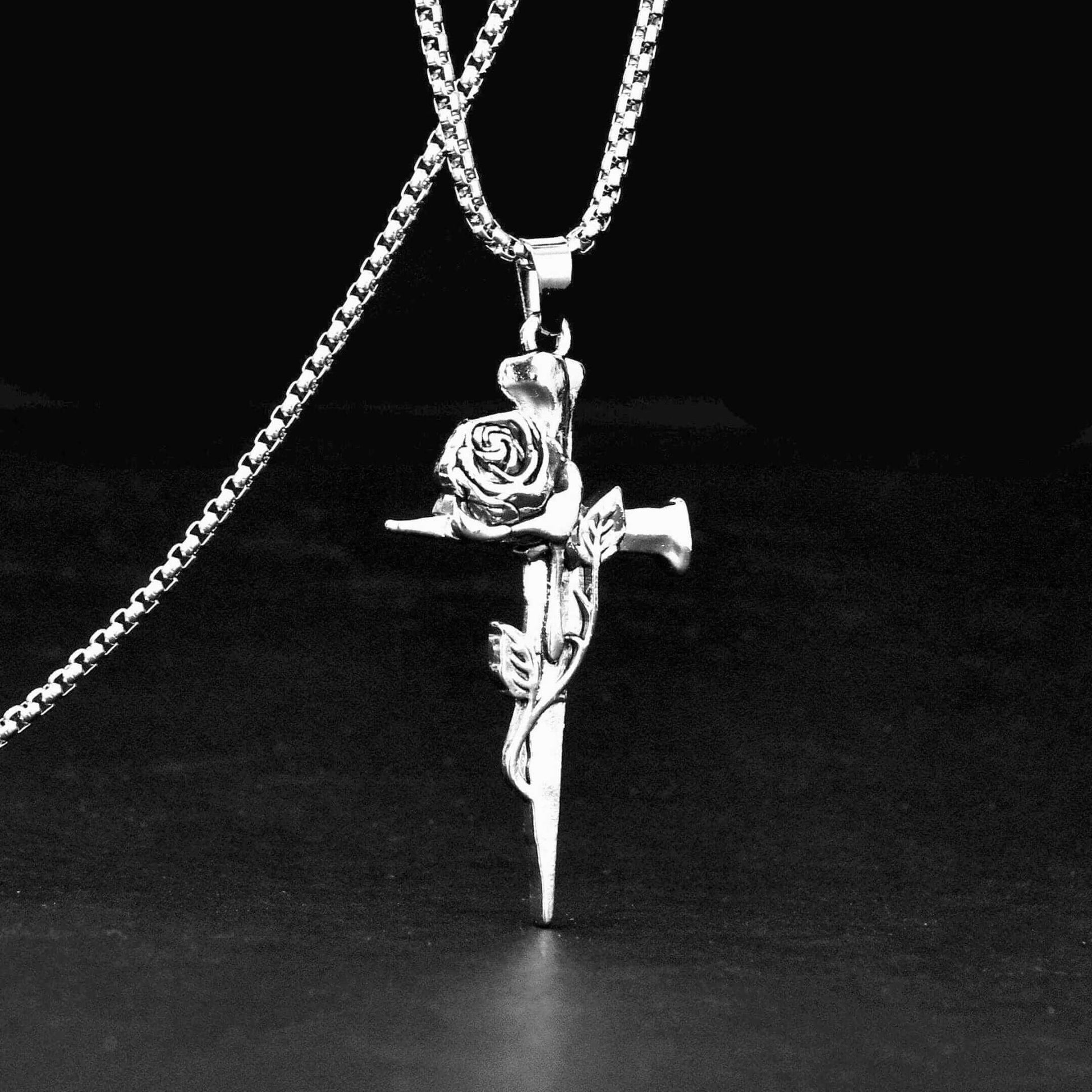 ROSE CROSS - 32mm Pure Titanium Steel Pendant with 28inch Round Box 4mm Chain for Men & Boys — SS Pendant/ Necklace for Men | THE MEN THING