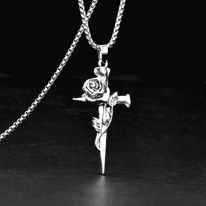 ROSE CROSS - 32mm Pure Titanium Steel Pendant with 28inch Round Box 4mm Chain for Men & Boys — SS Pendant/ Necklace for Men | THE MEN THING