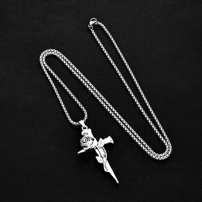 ROSE CROSS - 32mm Pure Titanium Steel Pendant with 28inch Round Box 4mm Chain for Men & Boys — SS Pendant/ Necklace for Men | THE MEN THING