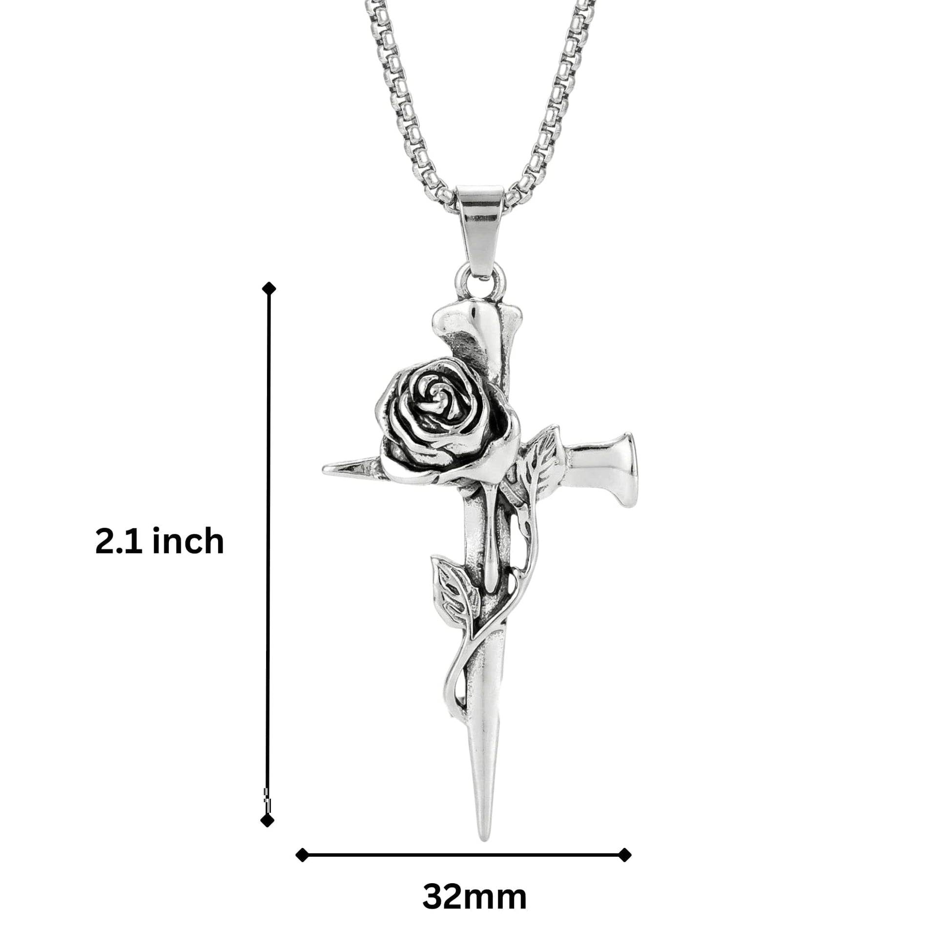 ROSE CROSS - 32mm Pure Titanium Steel Pendant with 28inch Round Box 4mm Chain for Men & Boys — SS Pendant/ Necklace for Men | THE MEN THING