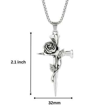 ROSE CROSS - 32mm Pure Titanium Steel Pendant with 28inch Round Box 4mm Chain for Men & Boys — SS Pendant/ Necklace for Men | THE MEN THING
