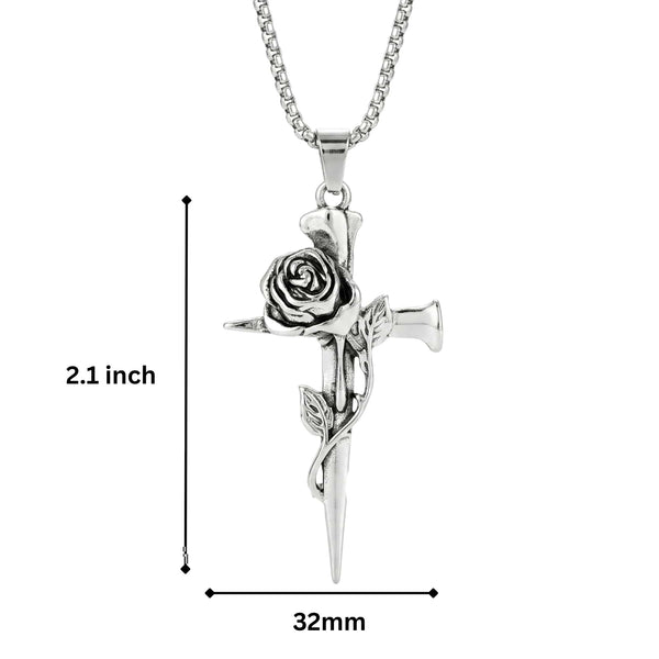 ROSE CROSS - 32mm Pure Titanium Steel Pendant with 28inch Round Box 4mm Chain for Men & Boys