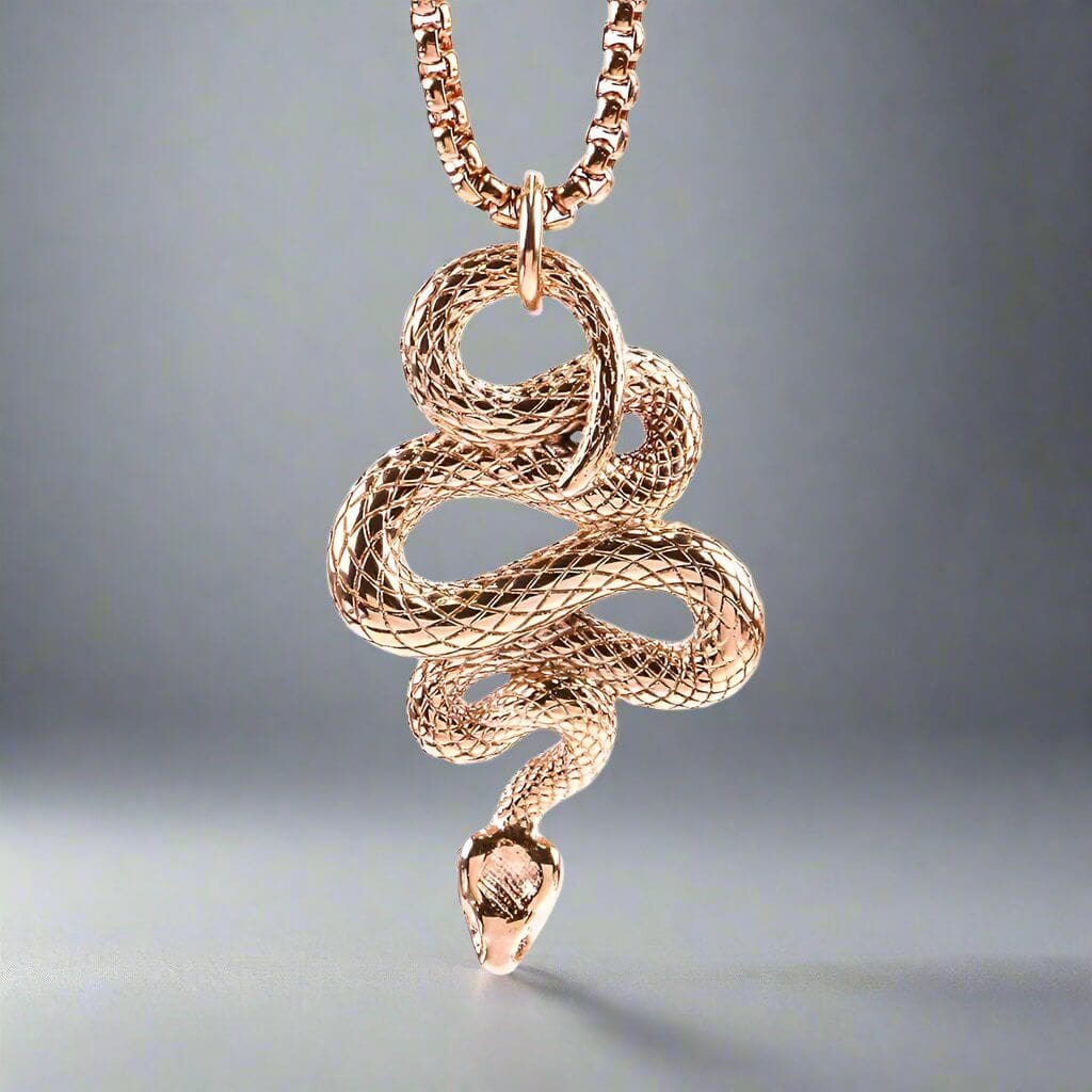 ROSE GOLD GUARDIAN SNAKE - Pure Titanium Steel Pendant with 24inch Round Box Chain for Men & Boys - THE MEN THING